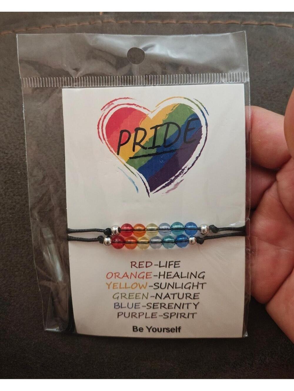 Set Of 2 LGBTQ+ Adjustable Rainbow Pride Beaded Wish Bracelets New